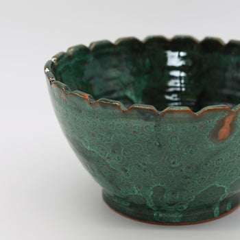 Handmade Moroccan Scalloped Bowl – Deep Moss Green (Small)