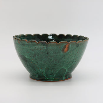 Handmade Moroccan Scalloped Bowl – Deep Moss Green (Medium)