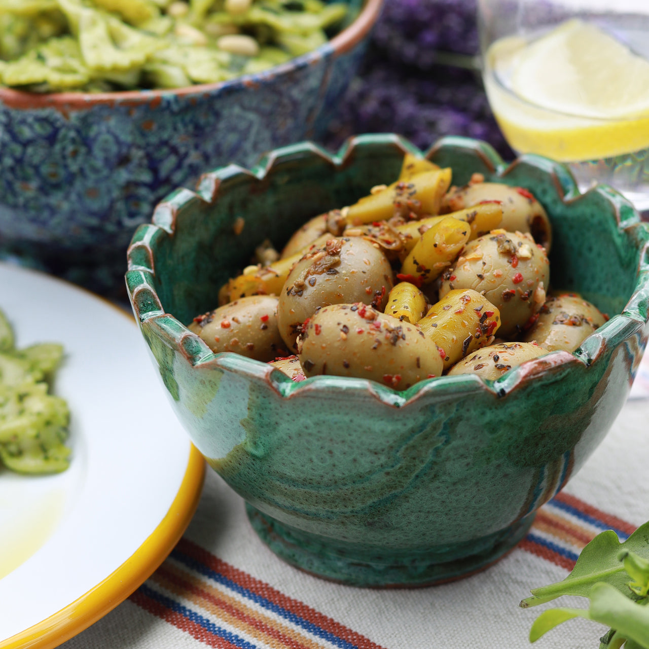 Handmade Moroccan Scalloped Bowl – Deep Moss Green (Medium)