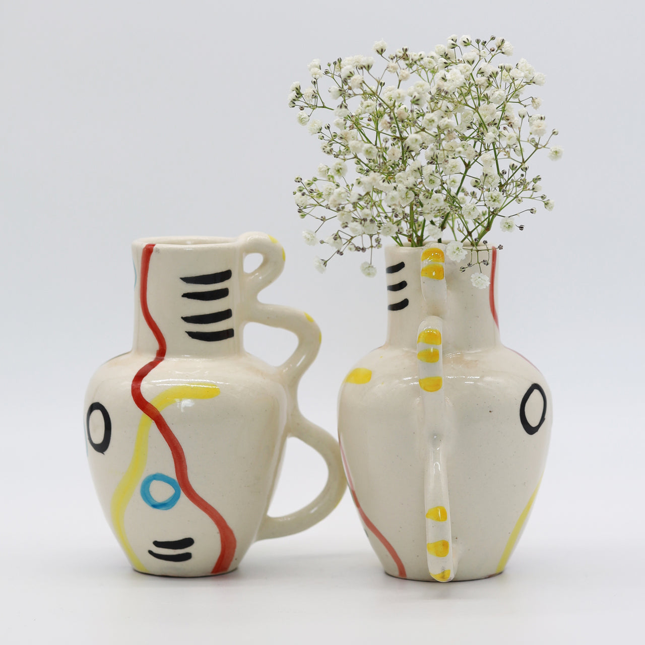 Moroccan Triple-Handled Vase – Abstract Lines