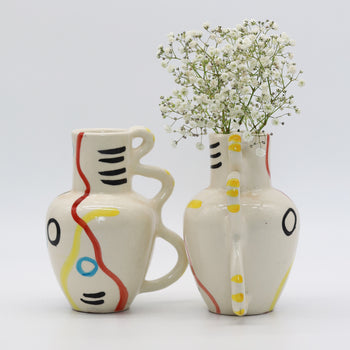 Moroccan Triple-Handled Vase – Abstract Lines