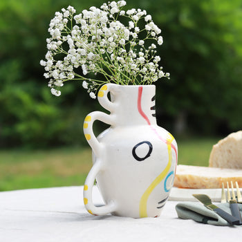 Moroccan Triple-Handled Vase – Abstract Lines